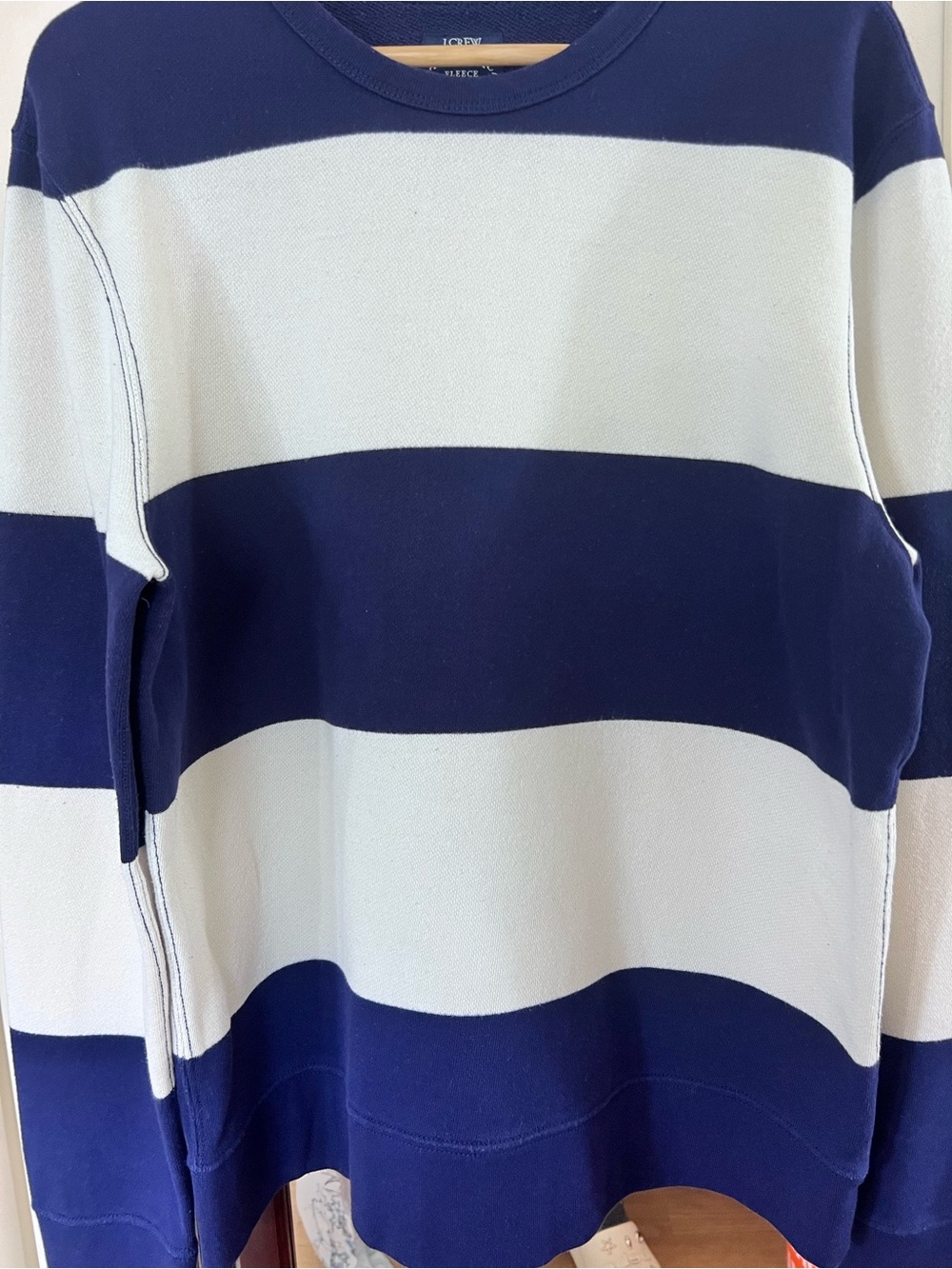 J. Crew Navy and Cream Wide-Stripe Crewneck Sweater